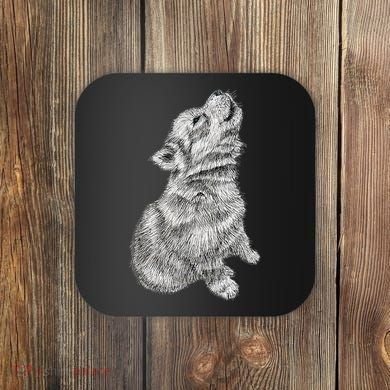 Cute Baby Howling Wolf Cub Sketch TShirt Coaster