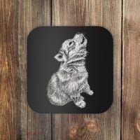 Cute Baby Howling Wolf Cub Sketch TShirt Coaster thumb 0