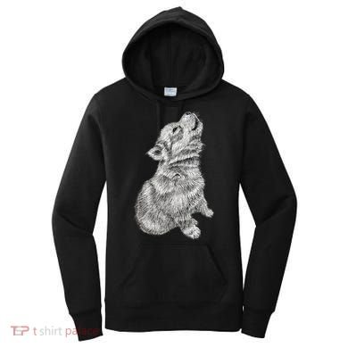 Cute Baby Howling Wolf Cub Sketch TShirt Women's Hoodie