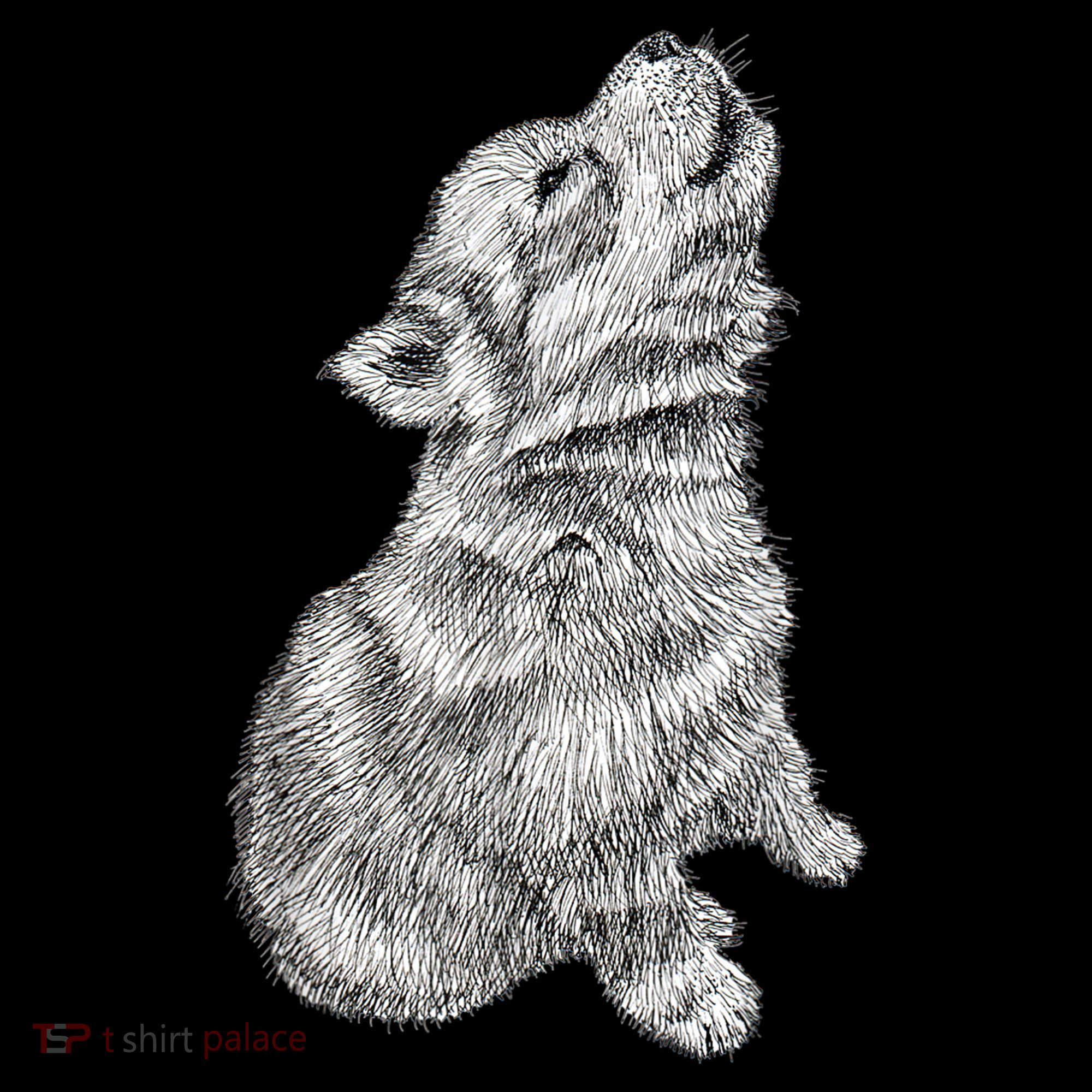 Cute Baby Howling Wolf Cub Sketch TShirt Women's Hoodie