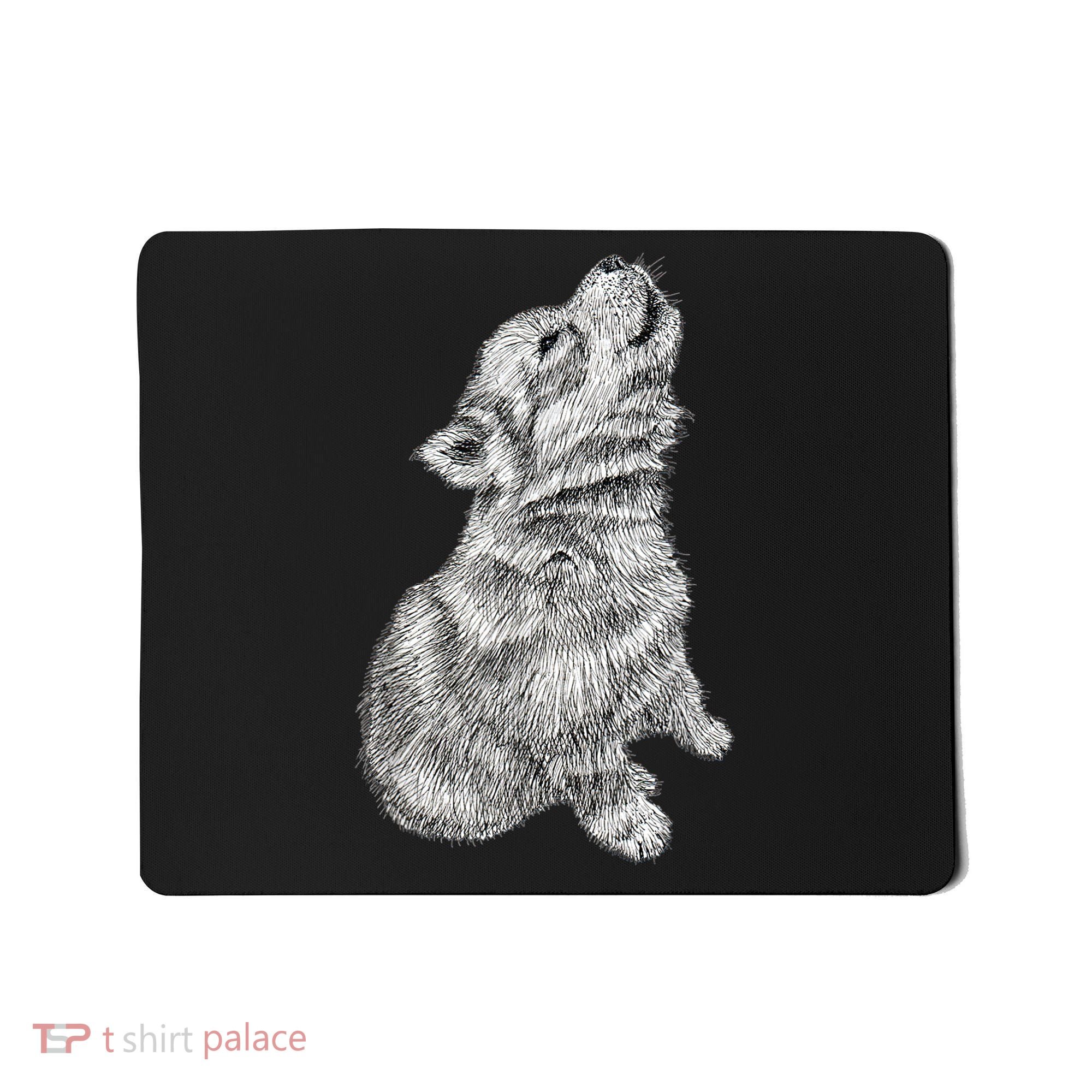 Cute Baby Howling Wolf Cub Sketch TShirt Mousepad