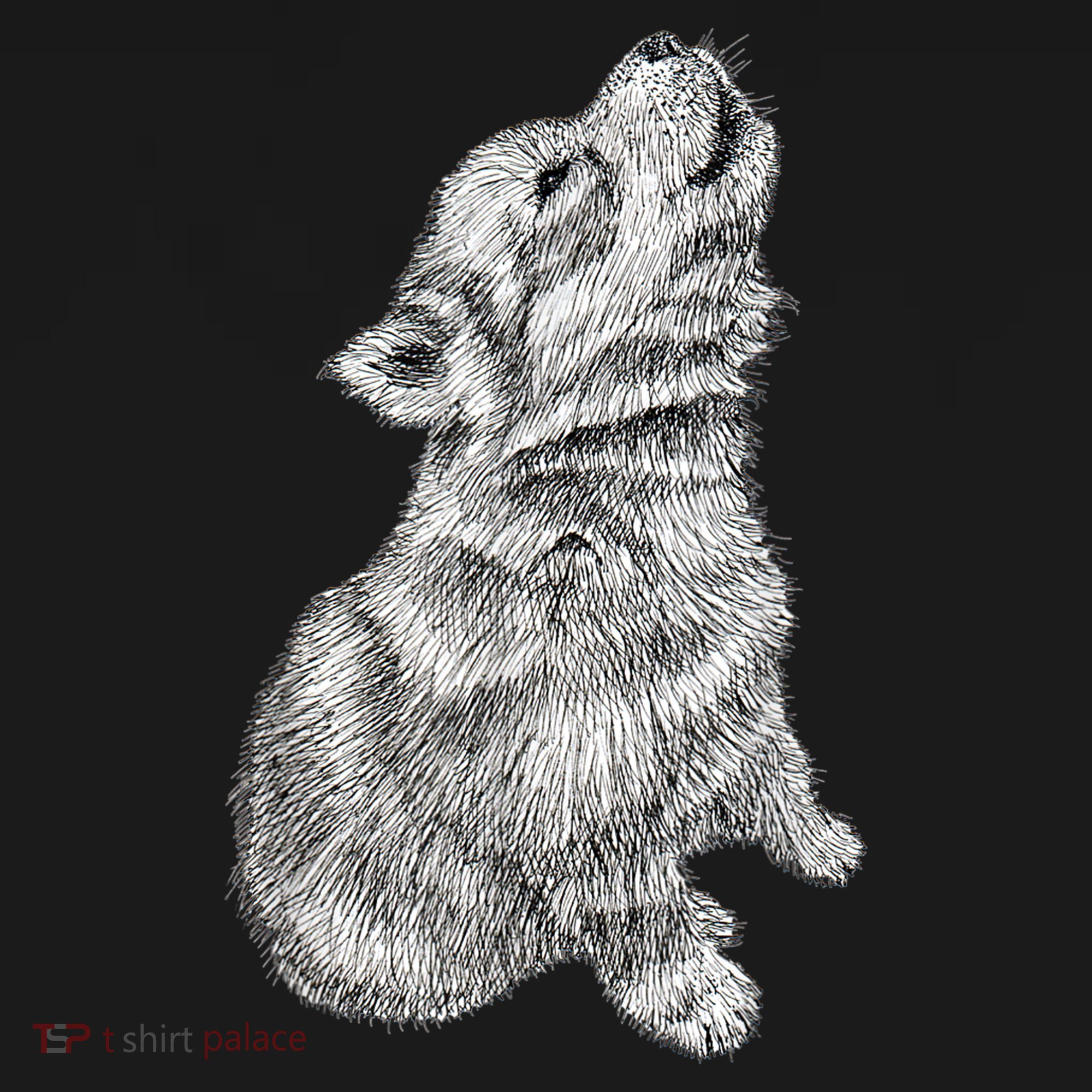 Cute Baby Howling Wolf Cub Sketch TShirt Ornament