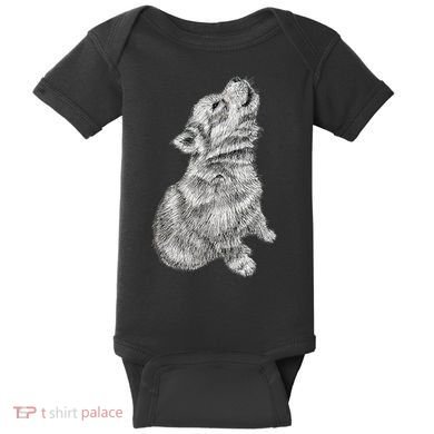 Cute Baby Howling Wolf Cub Sketch TShirt Baby Bodysuit