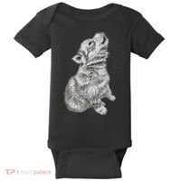 Cute Baby Howling Wolf Cub Sketch TShirt Baby Bodysuit thumb 0