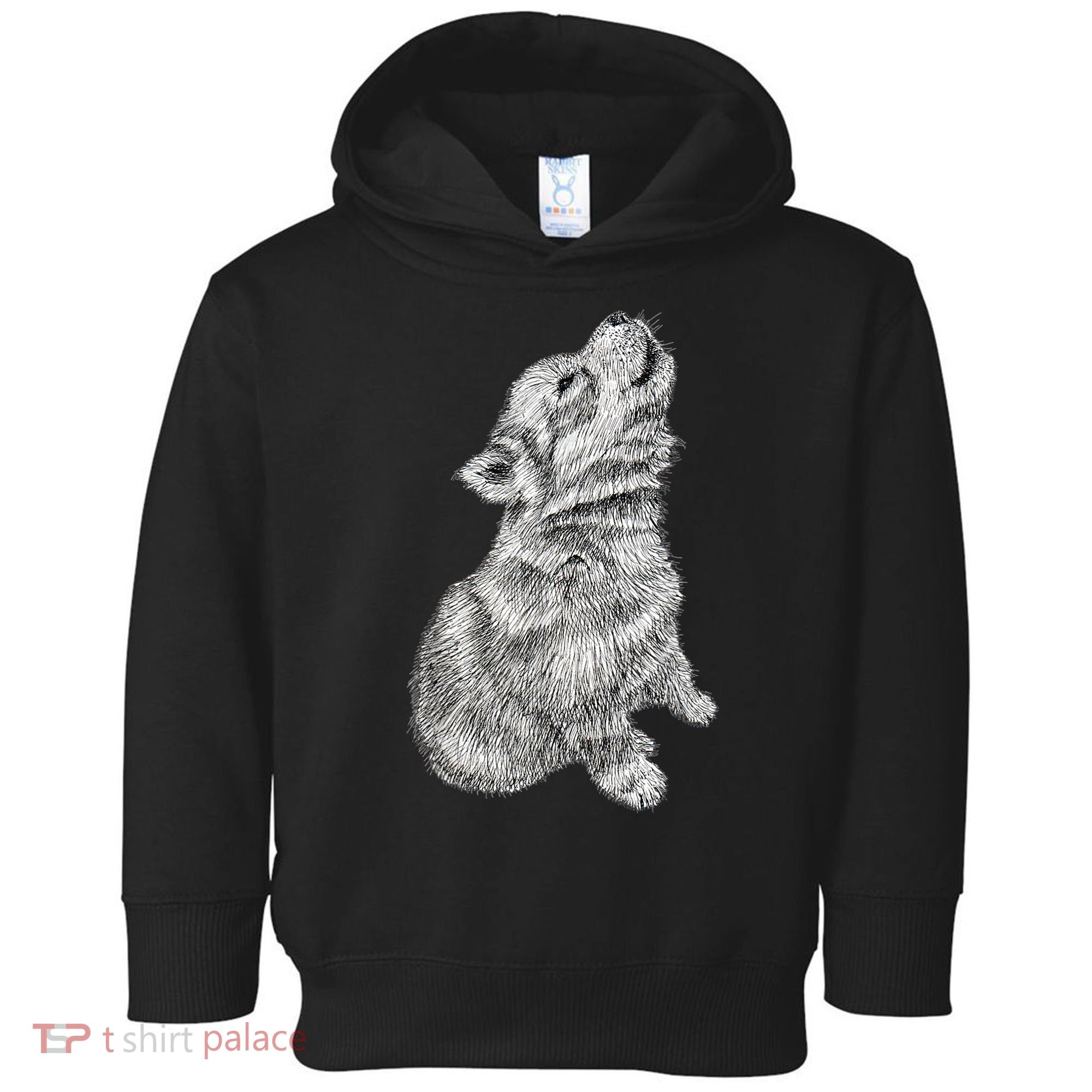 Cute Baby Howling Wolf Cub Sketch TShirt Toddler Hoodie