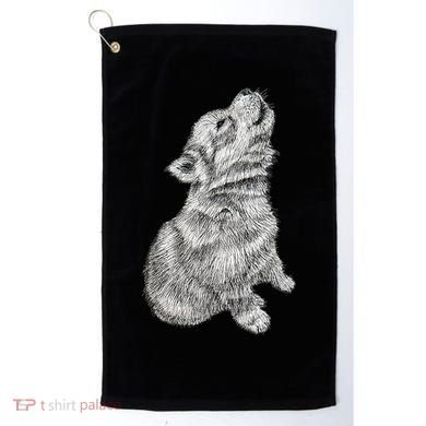 Cute Baby Howling Wolf Cub Sketch TShirt Golf Towel