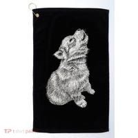 Cute Baby Howling Wolf Cub Sketch TShirt Golf Towel thumb 0