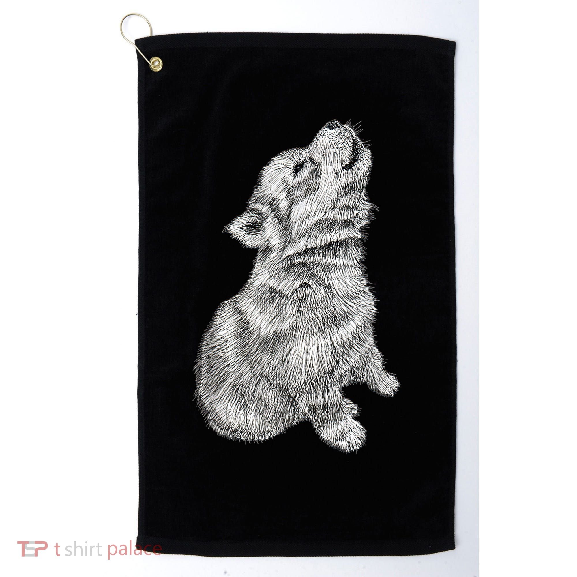 Cute Baby Howling Wolf Cub Sketch TShirt Golf Towel