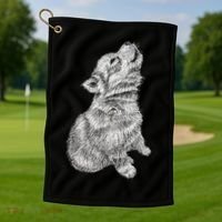 Cute Baby Howling Wolf Cub Sketch TShirt Golf Towel thumb 1