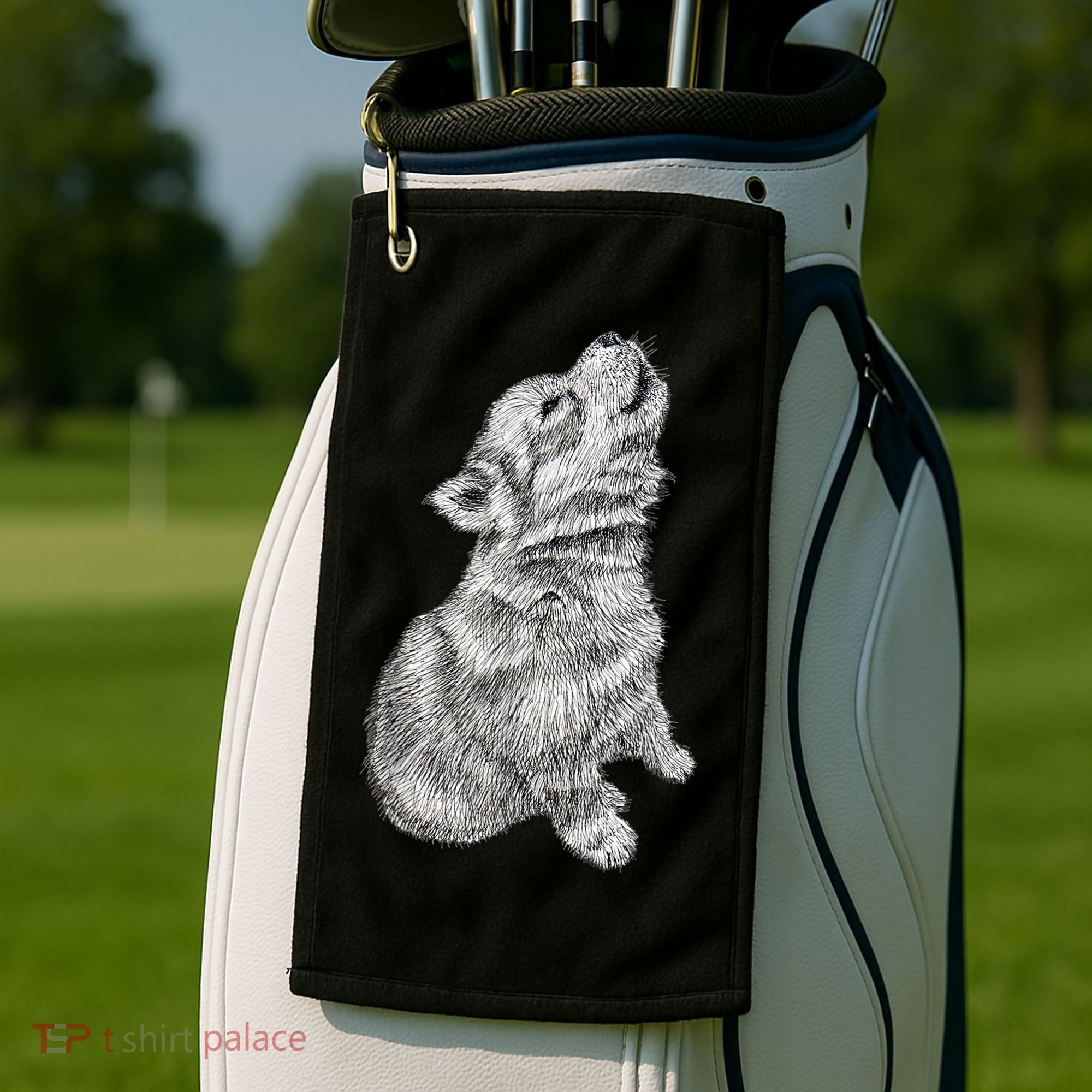 Cute Baby Howling Wolf Cub Sketch TShirt Golf Towel
