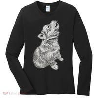 Cute Baby Howling Wolf Cub Sketch TShirt Women's Long Sleeve Shirt thumb 0
