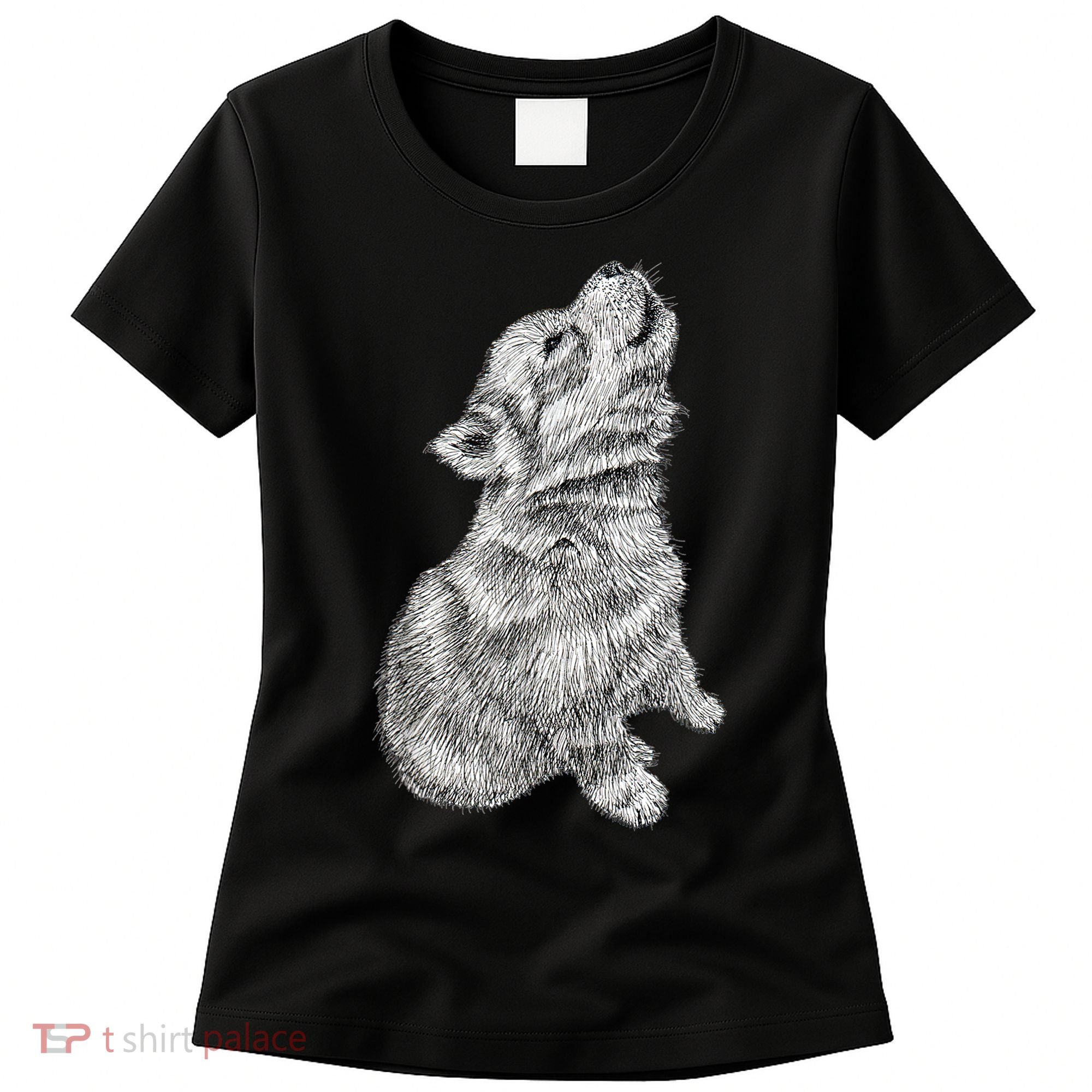 Cute Baby Howling Wolf Cub Sketch TShirt Women's T-Shirt