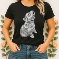 Cute Baby Howling Wolf Cub Sketch TShirt Women's T-Shirt thumb 2