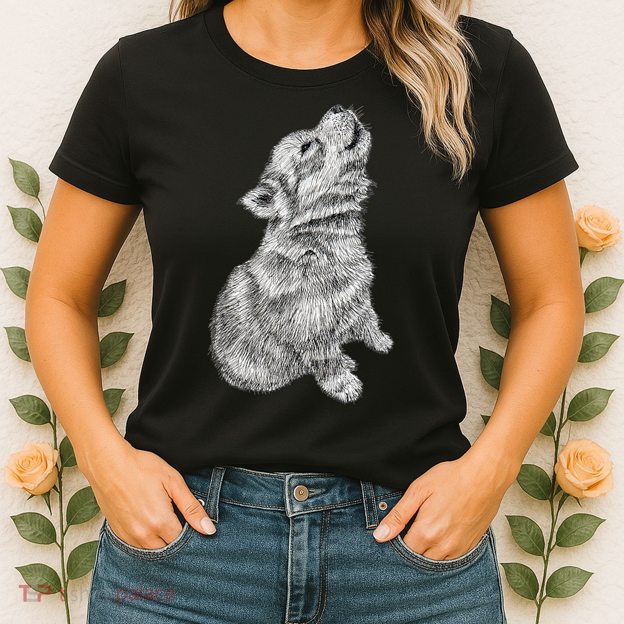 Cute Baby Howling Wolf Cub Sketch TShirt Women's T-Shirt