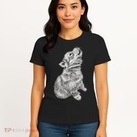 Cute Baby Howling Wolf Cub Sketch TShirt Women's T-Shirt thumb 4
