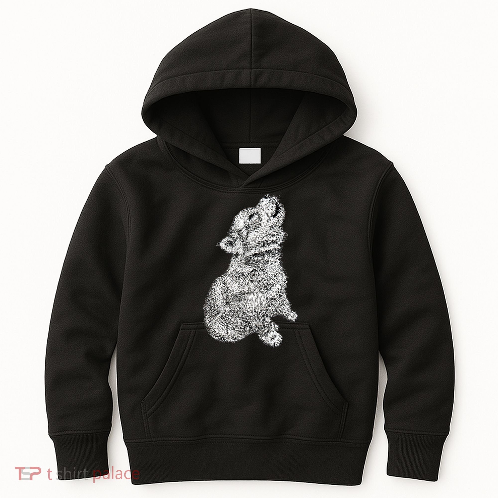 Cute Baby Howling Wolf Cub Sketch TShirt Kids Hoodie