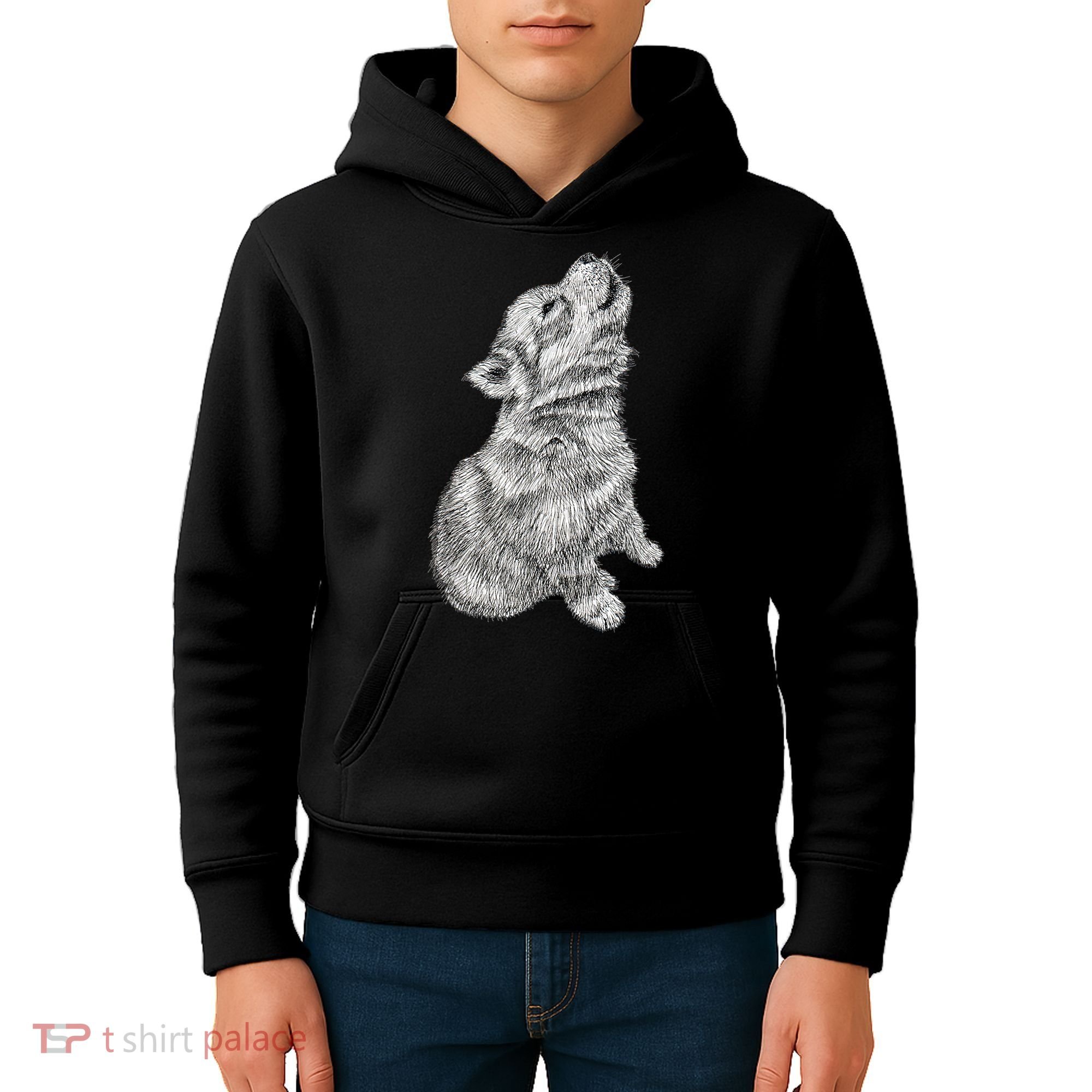 Cute Baby Howling Wolf Cub Sketch TShirt Kids Hoodie