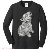Cute Baby Howling Wolf Cub Sketch TShirt Kids Long Sleeve Shirt thumb 0