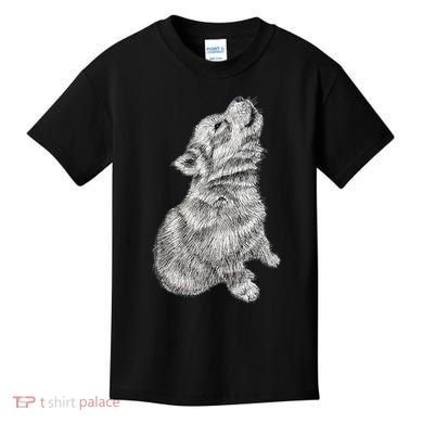 Cute Baby Howling Wolf Cub Sketch TShirt Kids T-Shirt
