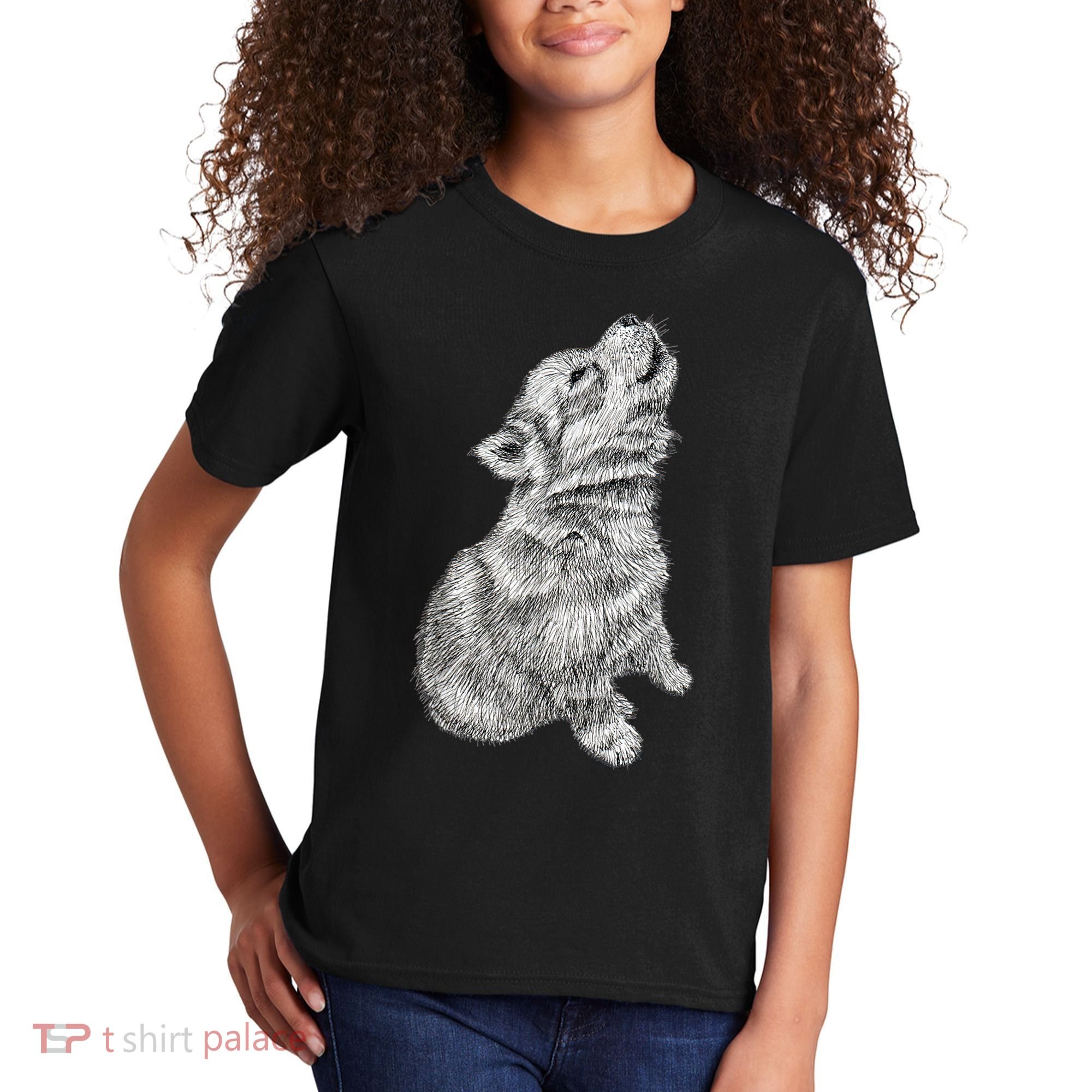 Cute Baby Howling Wolf Cub Sketch TShirt Kids T-Shirt
