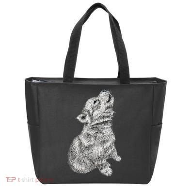 Cute Baby Howling Wolf Cub Sketch TShirt Tote Bag