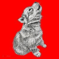 Cute Baby Howling Wolf Cub Sketch TShirt Santa Hat thumb 1