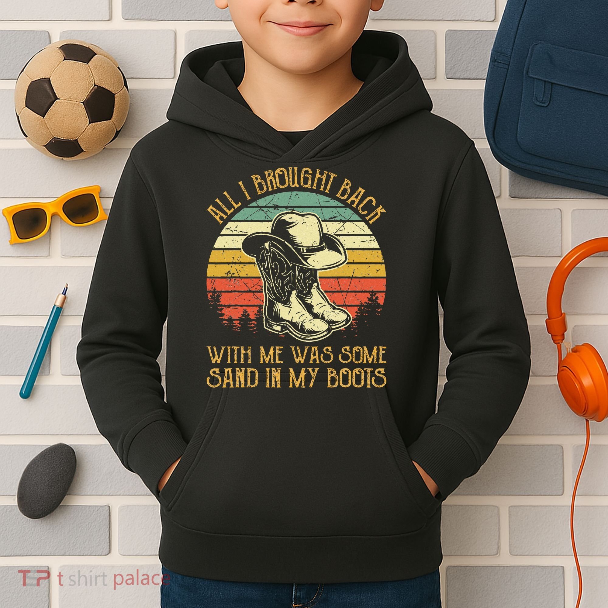 Cowboy Boots Hat Sand In My Boots Southern Western Kids Hoodie