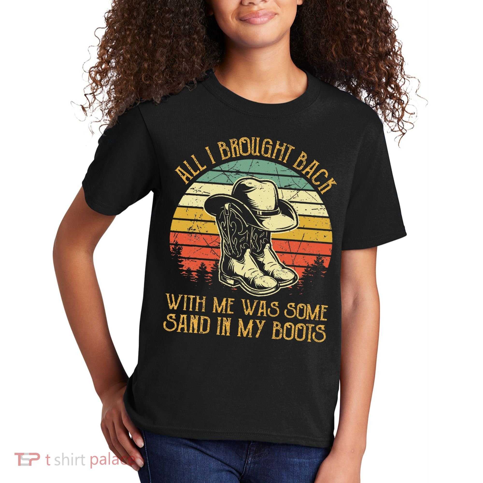 Cowboy Boots Hat Sand In My Boots Southern Western Kids T-Shirt