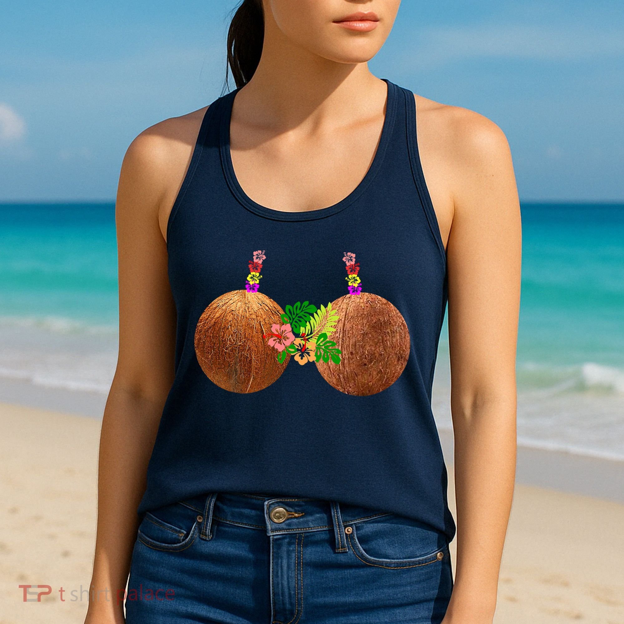 Coconut Bra Hawaii Luau Costume Funny Women's Tank Top