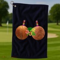 Coconut Bra Hawaii Luau Costume Funny Golf Towel thumb 1