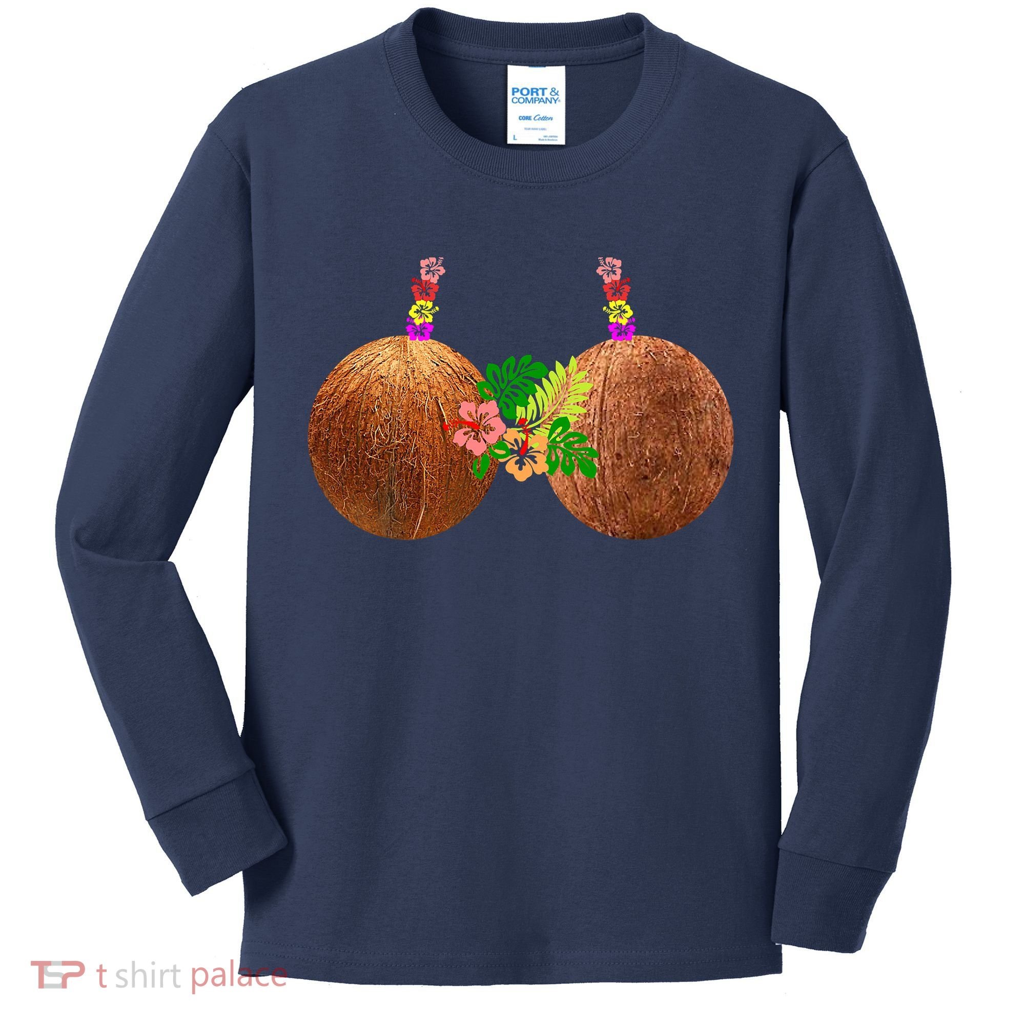 Coconut Bra Hawaii Luau Costume Funny Kids Long Sleeve Shirt