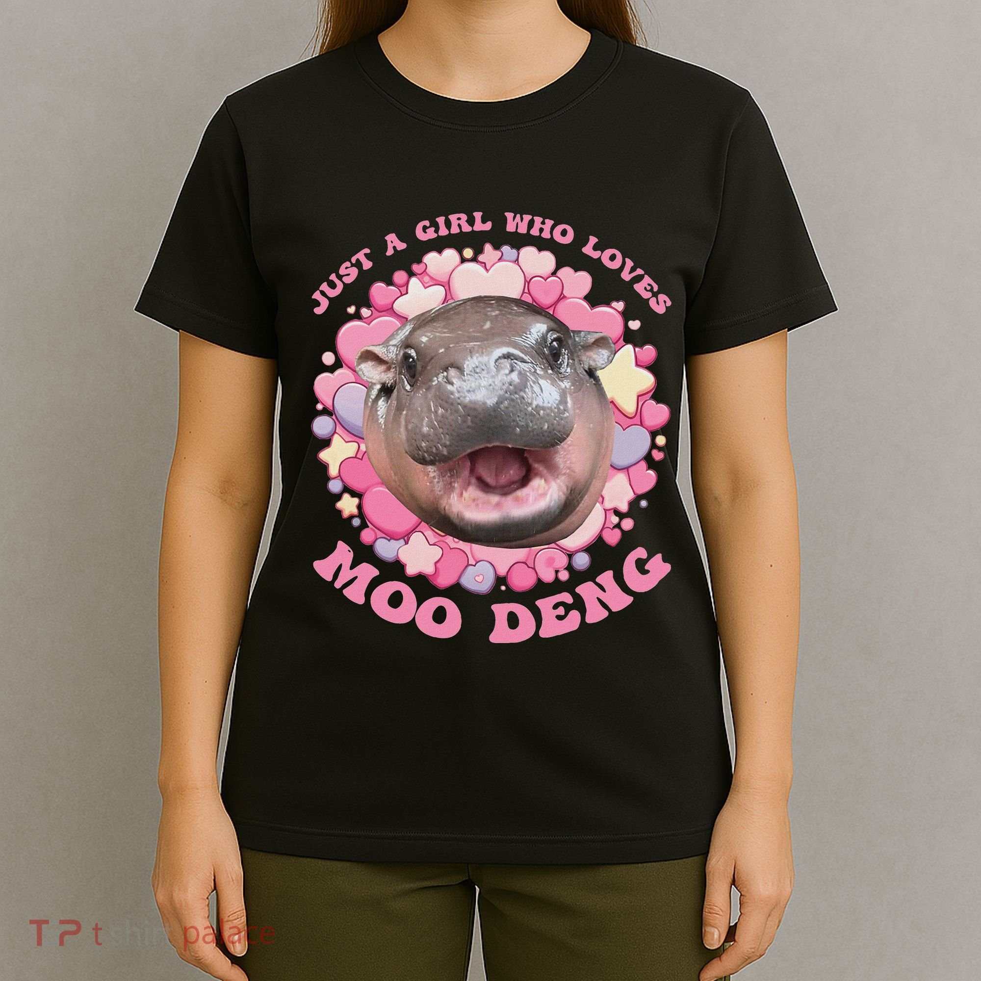 Cute Baby Hippo Moo Deng Cool Just A Girl Who Loves Moo Deng T-Shirt