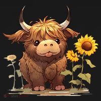 Cute Baby Highland Cow With Sunflowers Calf Animal Farm Women's Hoodie thumb 2