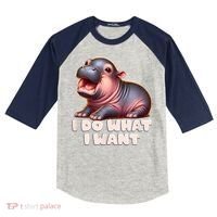 Cute Baby Hippo Moo Deng I Do What I Want Kids Colorblock Raglan Jersey thumb 0