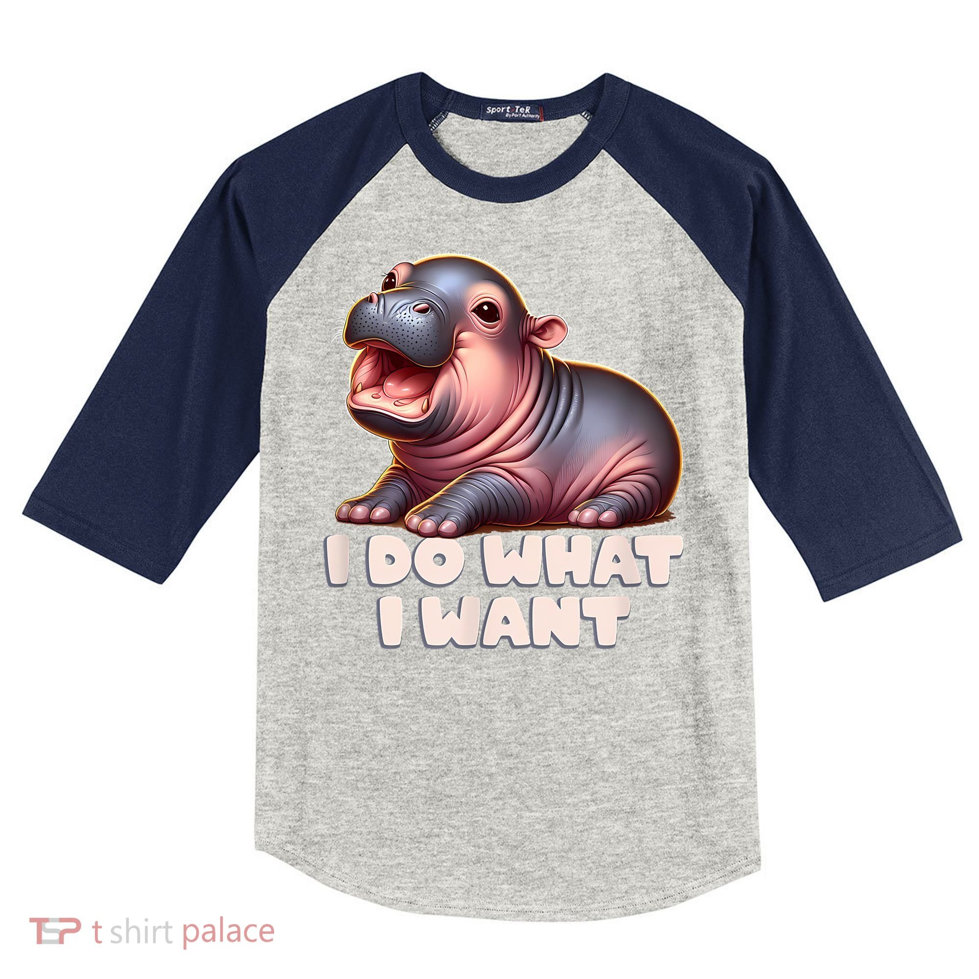 Cute Baby Hippo Moo Deng I Do What I Want Kids Colorblock Raglan Jersey