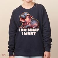 Cute Baby Hippo Moo Deng I Do What I Want Women's Sweatshirt thumb 0