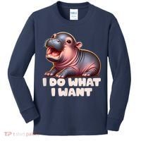 Cute Baby Hippo Moo Deng I Do What I Want Kids Long Sleeve Shirt thumb 0