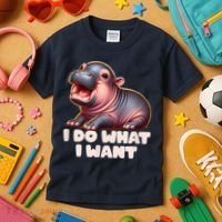 Cute Baby Hippo Moo Deng I Do What I Want Kids T-Shirt thumb 3