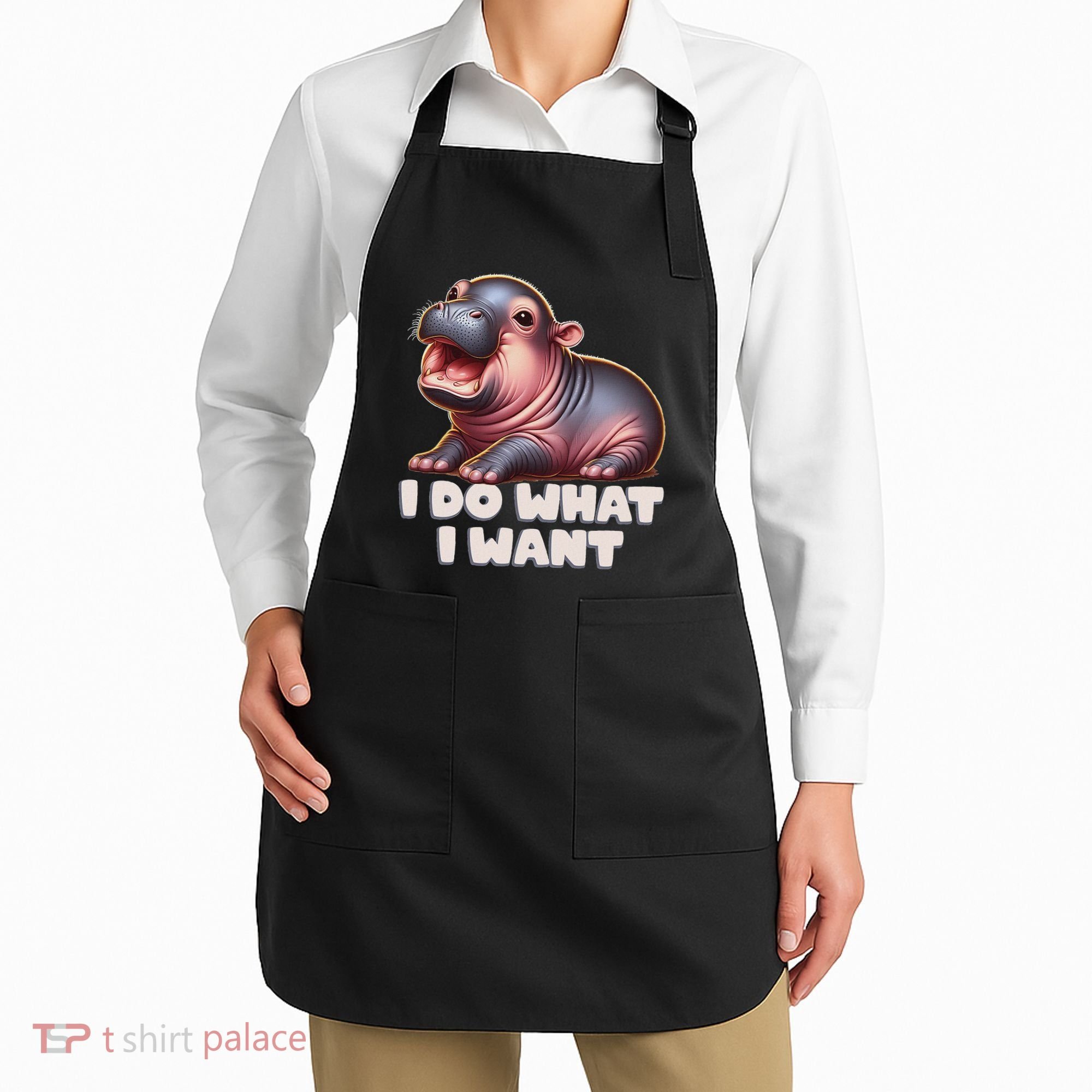 Cute Baby Hippo Moo Deng I Do What I Want Apron