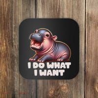 Cute Baby Hippo Moo Deng I Do What I Want Coaster thumb 0