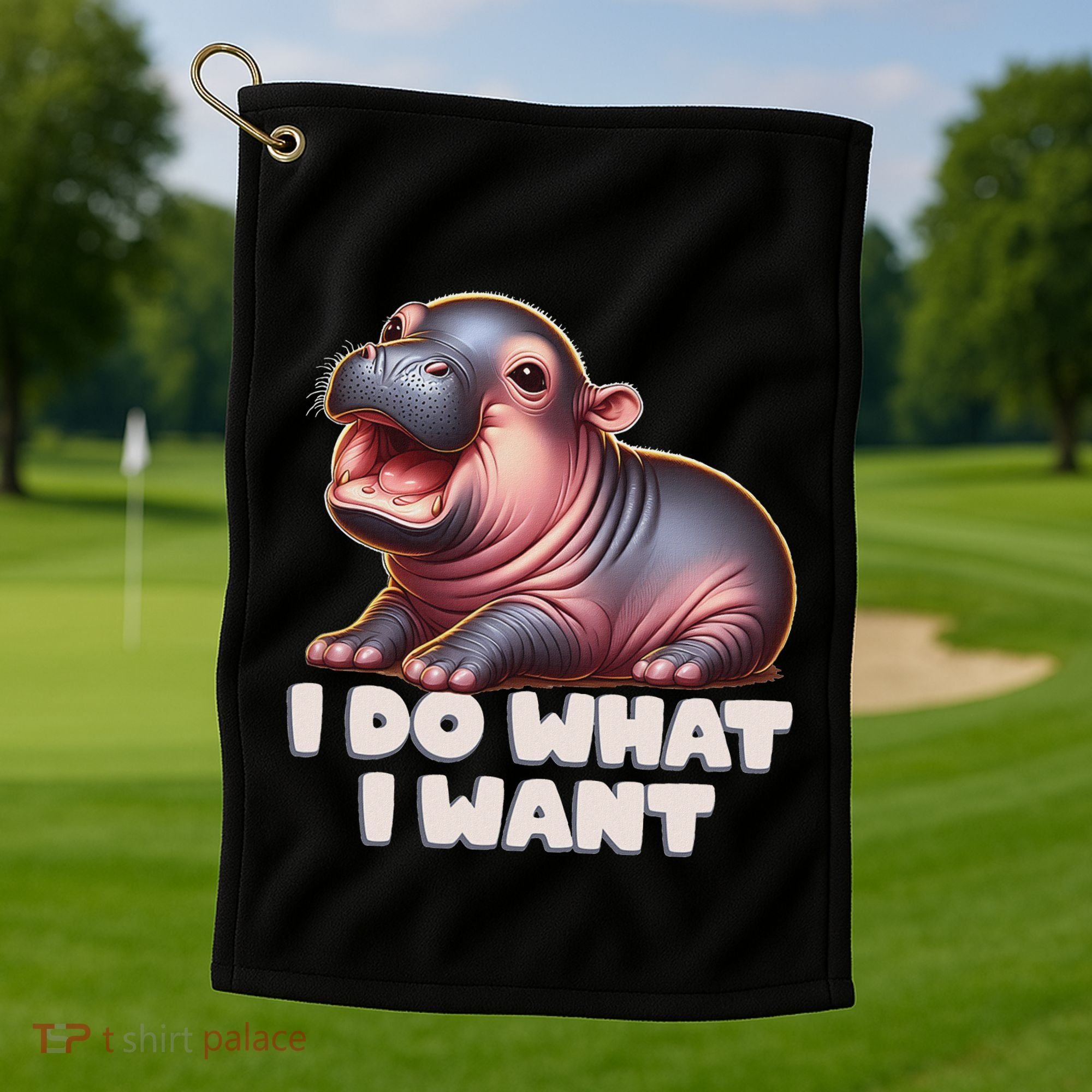 Cute Baby Hippo Moo Deng I Do What I Want Golf Towel