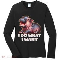 Cute Baby Hippo Moo Deng I Do What I Want Women's Long Sleeve Shirt thumb 0