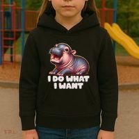 Cute Baby Hippo Moo Deng I Do What I Want Kids Hoodie thumb 3