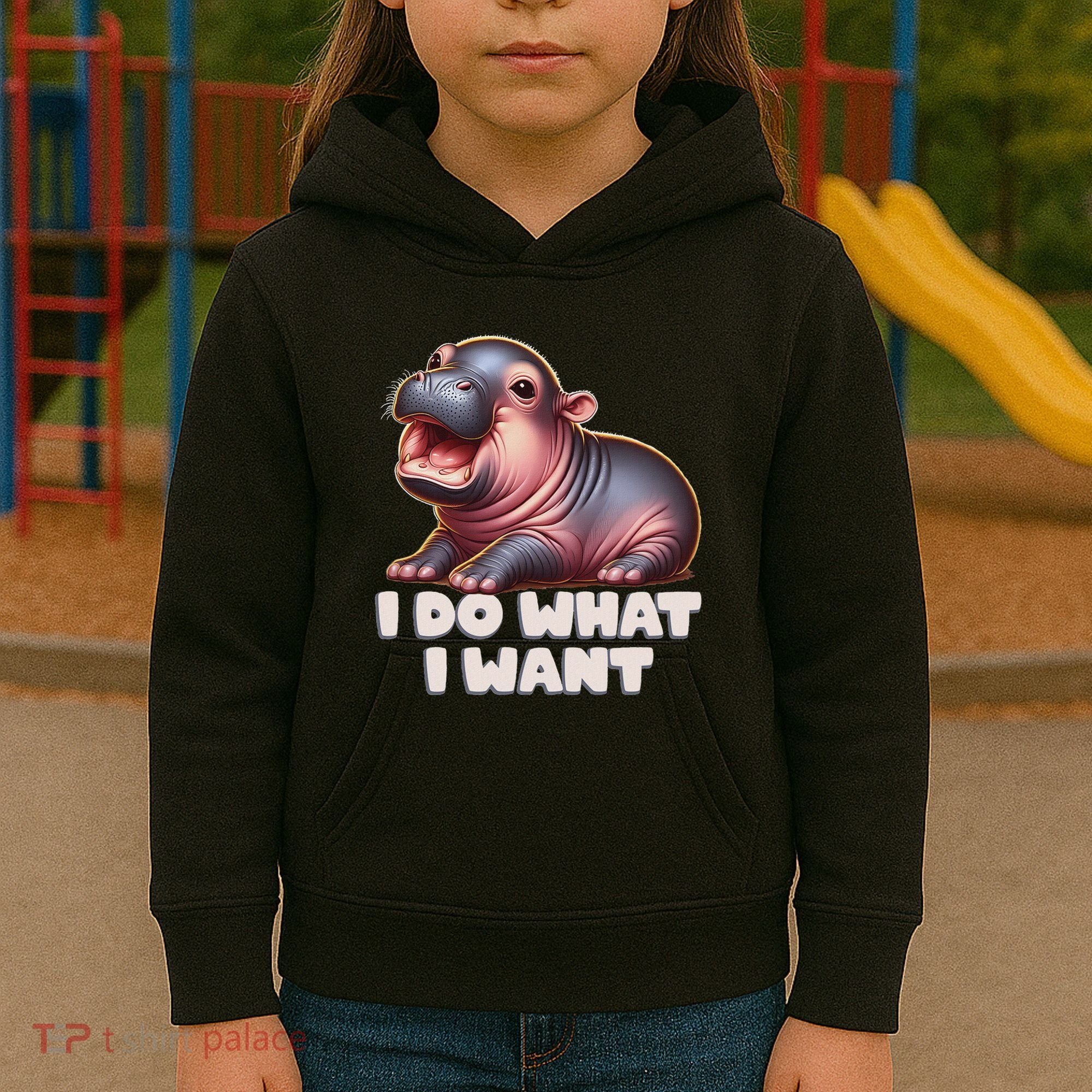 Cute Baby Hippo Moo Deng I Do What I Want Kids Hoodie