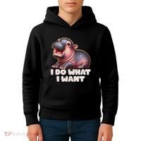 Cute Baby Hippo Moo Deng I Do What I Want Kids Hoodie thumb 4