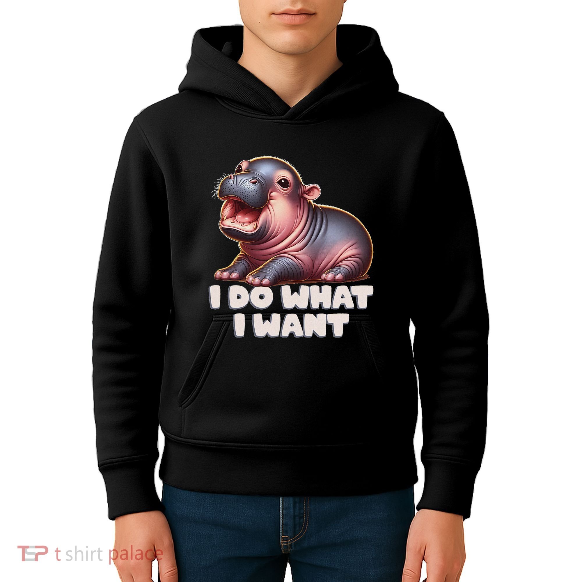 Cute Baby Hippo Moo Deng I Do What I Want Kids Hoodie