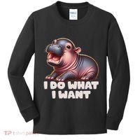 Cute Baby Hippo Moo Deng I Do What I Want Kids Long Sleeve Shirt thumb 0