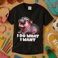 Cute Baby Hippo Moo Deng I Do What I Want Kids T-Shirt thumb 3