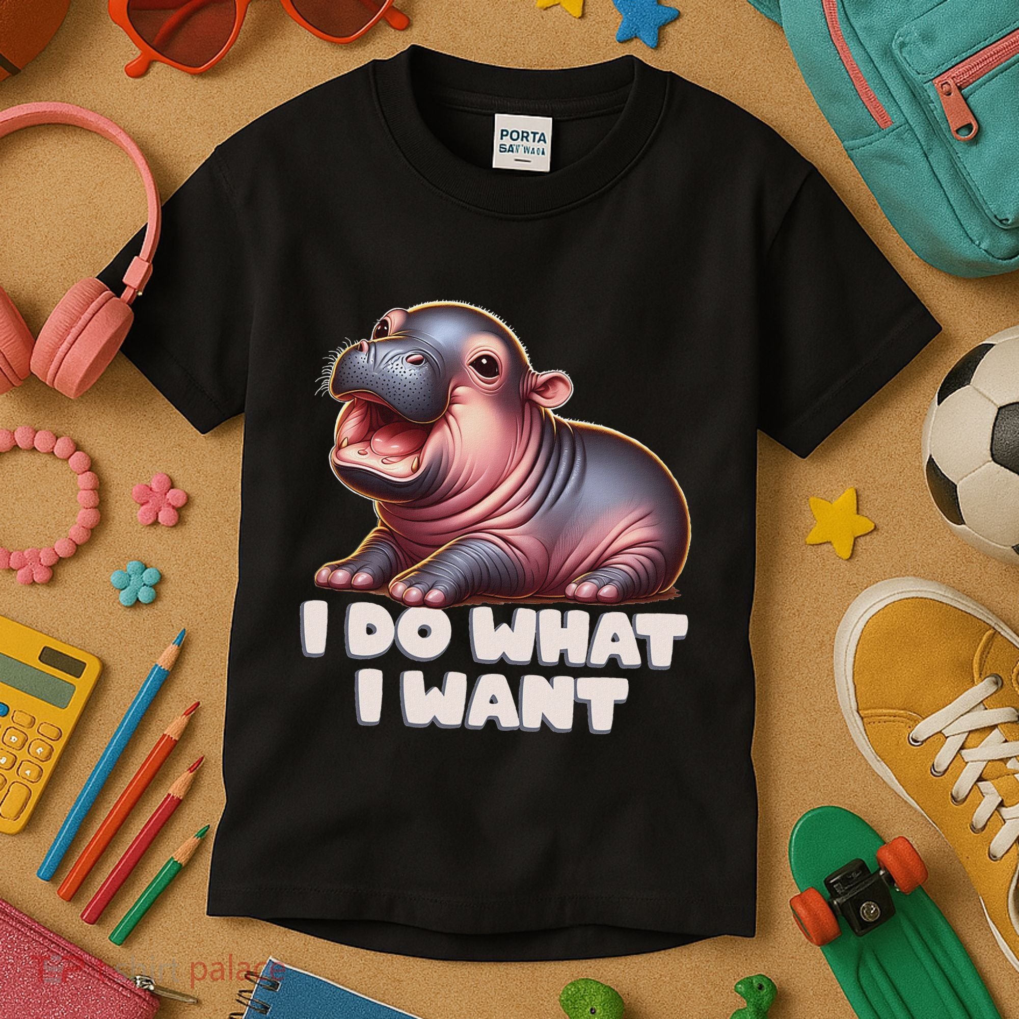 Cute Baby Hippo Moo Deng I Do What I Want Kids T-Shirt