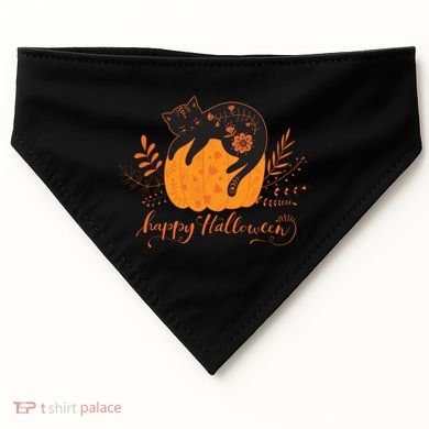 Cute Boho Halloween Black Cat Fall Pumpkin USA-Made Doggie Bandana